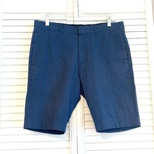 Theory Beck Boone Seersucker Navy Blue and Black Flat Front Dress Shorts 31